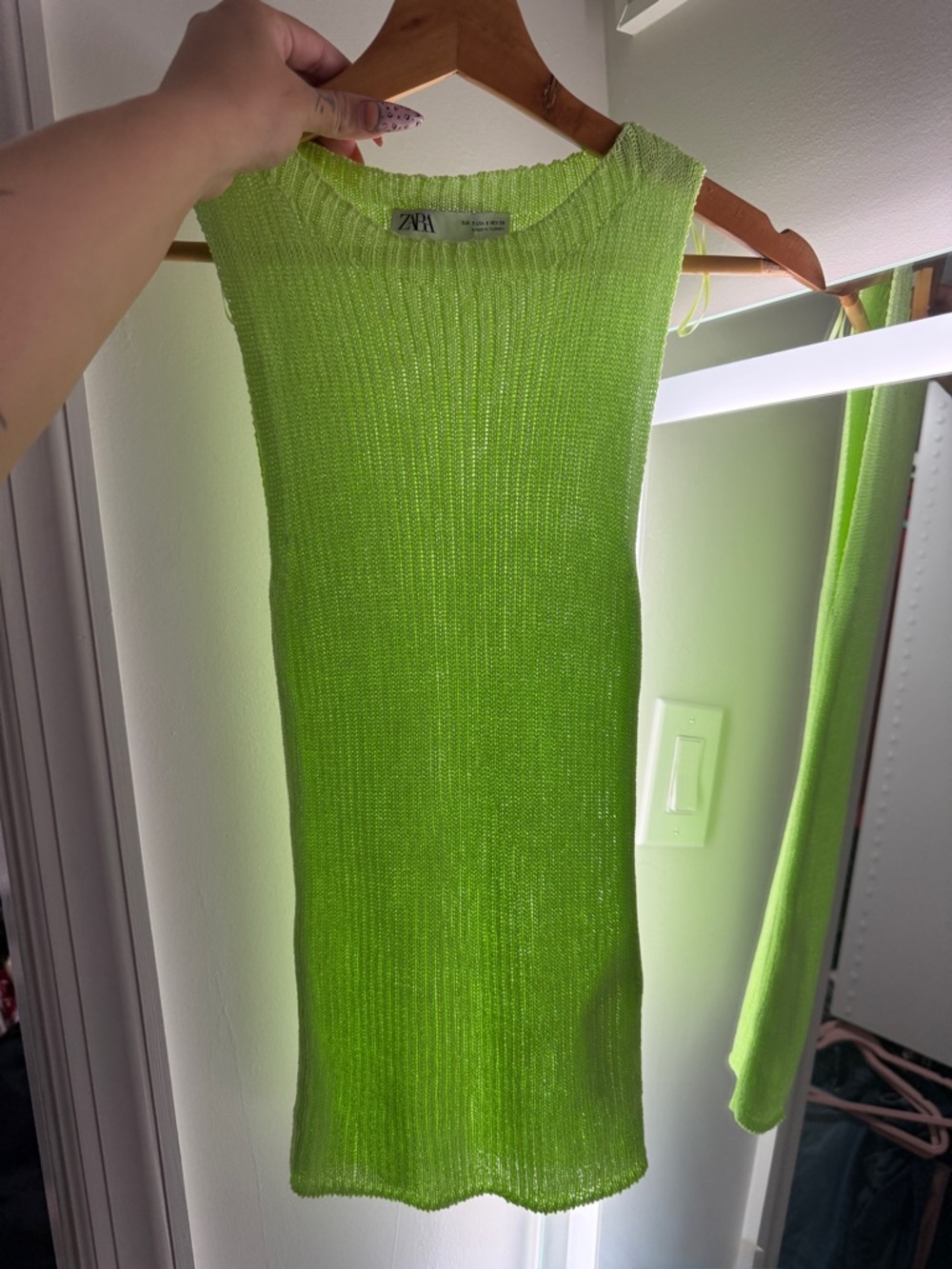 Zara Neon Green Sleeveless Ribbed Knit Top